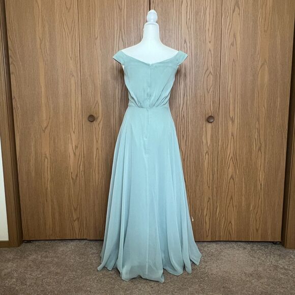 David's Bridal Womens Maxi Gown Dress Size 0 Sage Green Bridesmaid Prom Formal - Picture 6 of 13